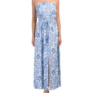 Jessica Simpson Strapless Printed Maxi Dress Blue and White Size Medium